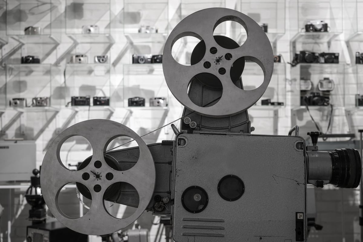 Vintage Analog Film Projector with Metal Reels