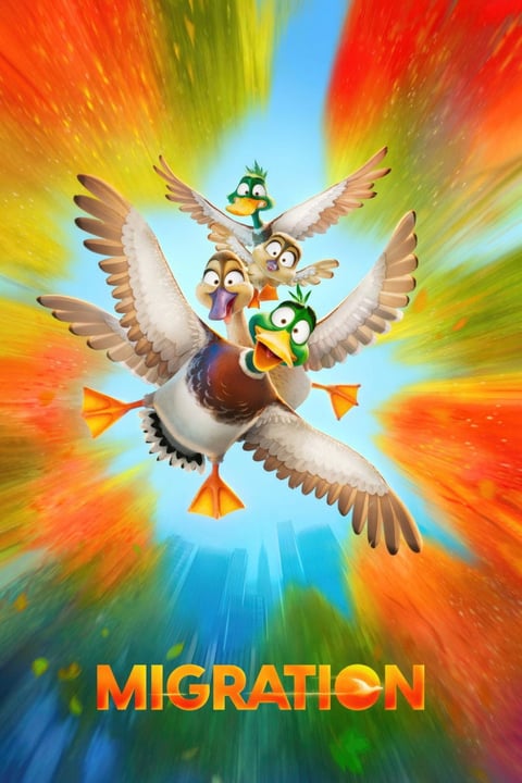 Animated cartoon birds flying with spread wings